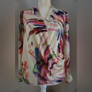 HD in Paris Anthropologie Draped Camille Blouse Paint Stroke Faux Wrap